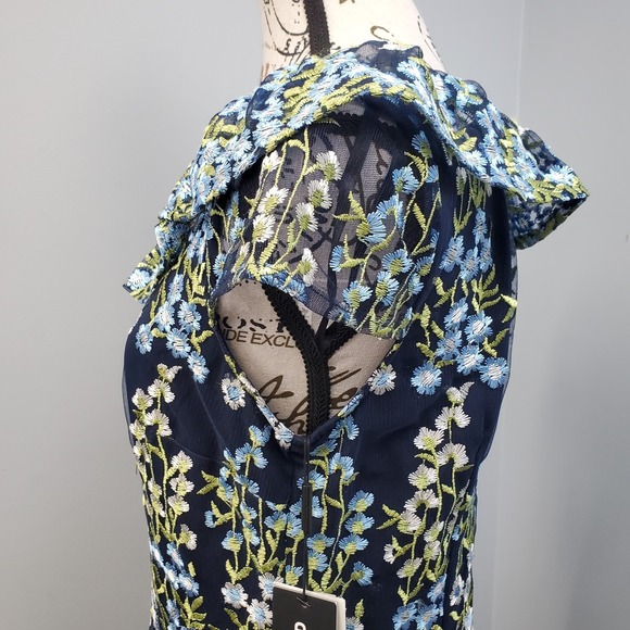 Karl Lagerfeld Paris Dress Womens 6 Multi Embroidered Floral Boat Neck Back Zip - Picture 7 of 9